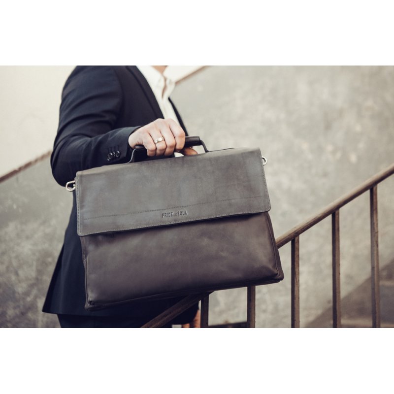 PRIDE&SOUL laptop bag PERCENT, leather, grey, 15 inch